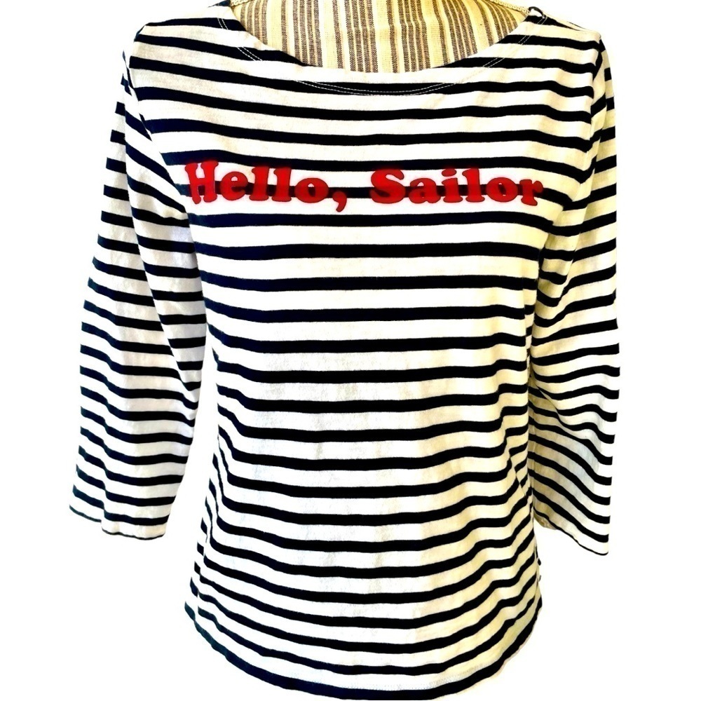 J. Crew tee shirt, size S, Hello, Sailor, cotton, black and white stripes, EUC